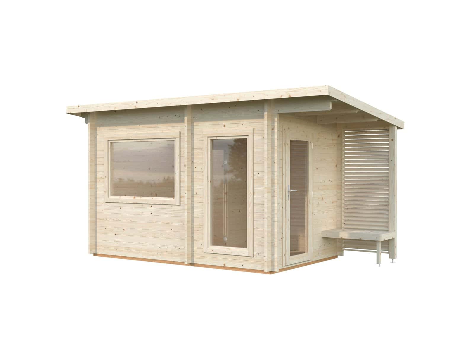 Sanna 6.8m2 (3.5x2.1m | 44mm) Modernne freesprussist saunamajake riietusruumiga