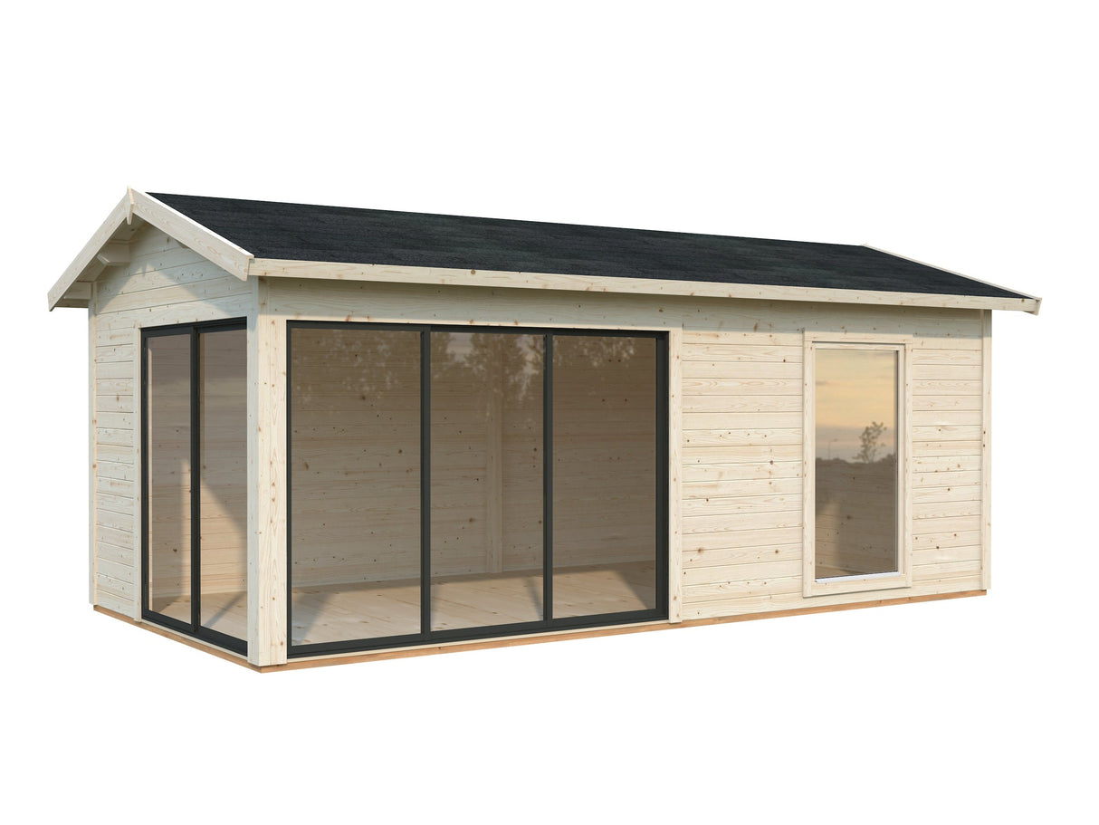 Amanda 17.2m2 (5.95x3m | 44mm) Lükanduste ja modernse nurgalahendusega aiamaja