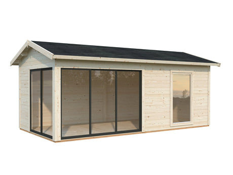 Amanda 17.2m2 (5.95x3m | 44mm) Lükanduste ja modernse nurgalahendusega aiamaja