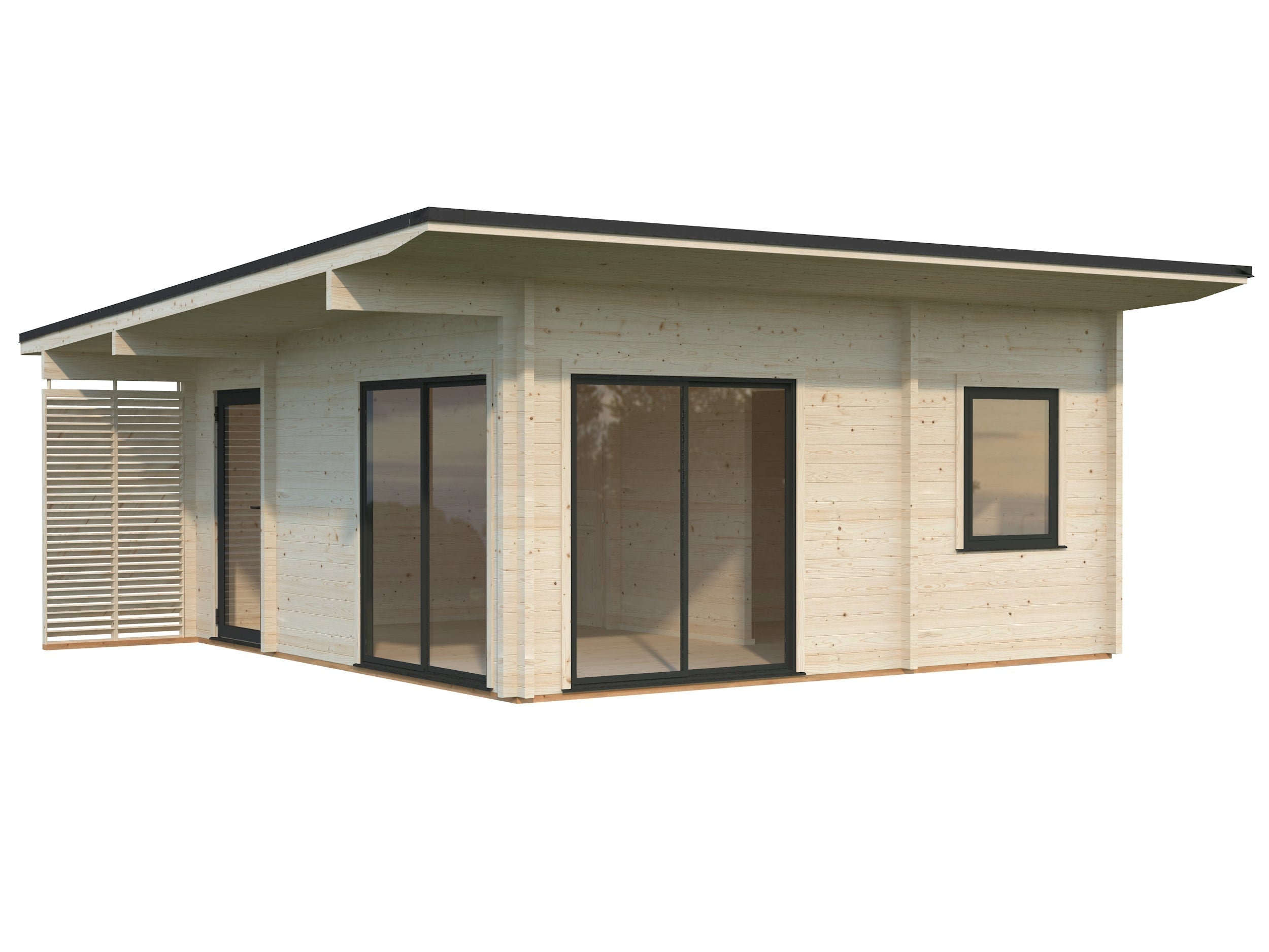 Cecilia 27.2m2 (5.4x5.4m | 70mm) Mitmeruumiline suvemaja alumiiniumakende ja -ustega