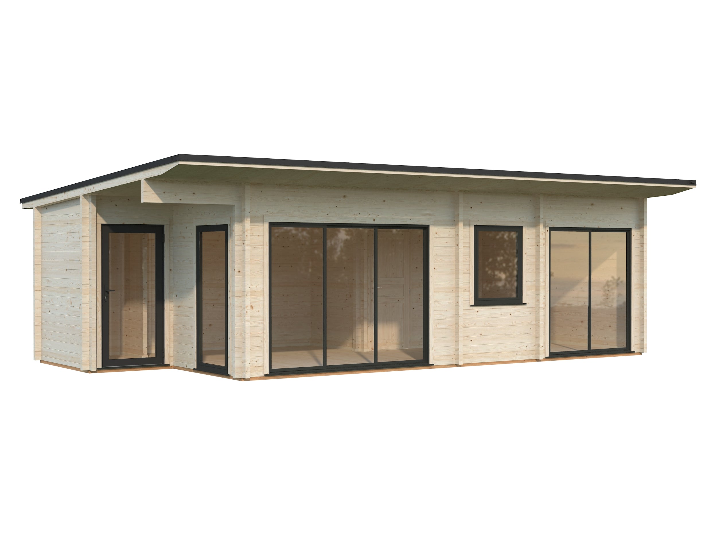 Cecilia 32m2 (8.9x4.2m | 70mm) Kolmeruumiline suvemaja alumiiniumakende ja -ustega