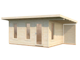 Grace 12.4+4.1m2 (4.45x2.9m | 56mm) Liimpuitelementidest aiamaja pisikese varikatusega