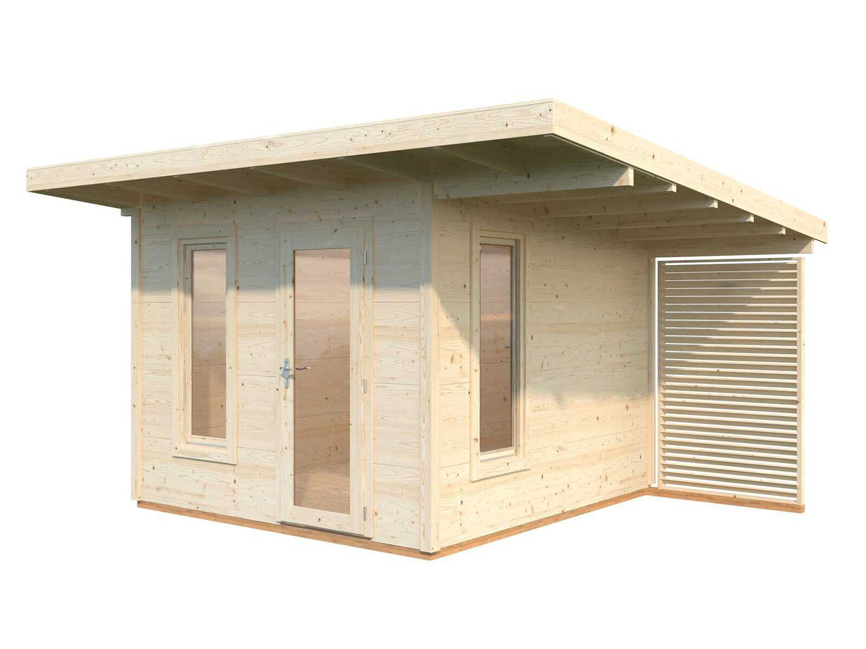 Grace 8.1+4.1m2 (3x2.9m | 56mm) Liimpuitelementidest aiamaja pisikese varikatusega