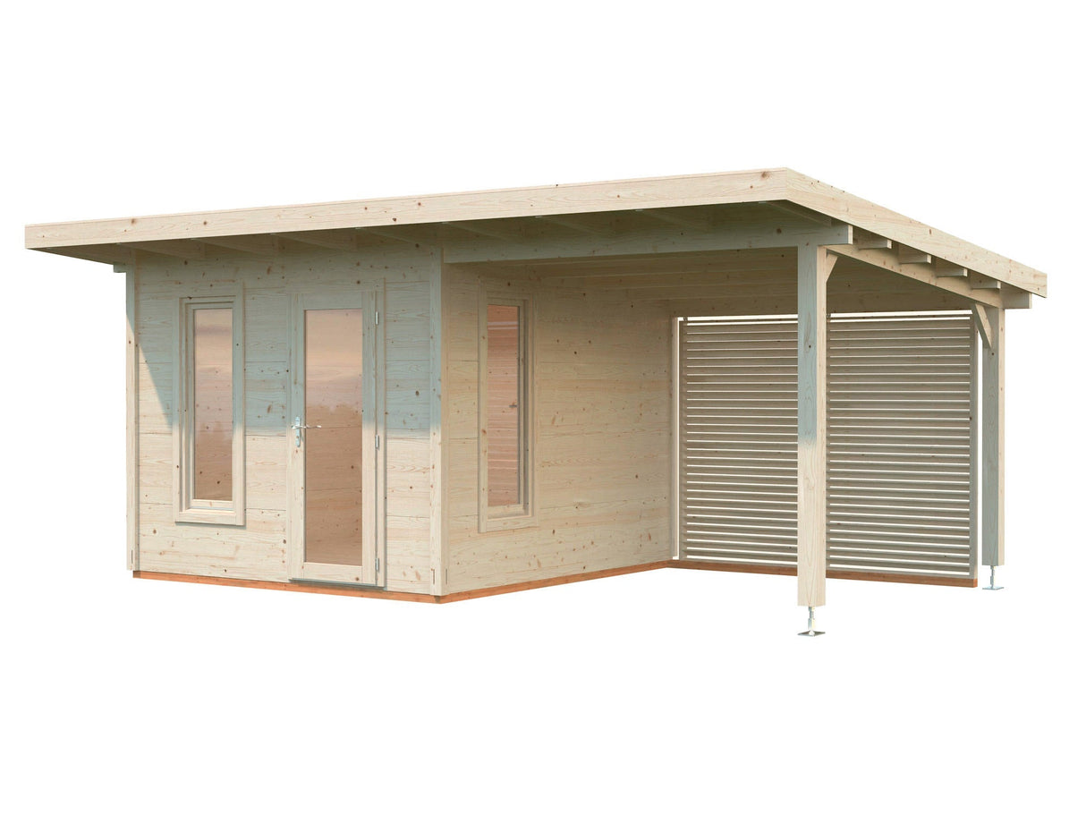Grace 8.1+8.1m2 5.6x2.9m | 56mm) Liimpuitelementidest aiamaja koos varikatusega
