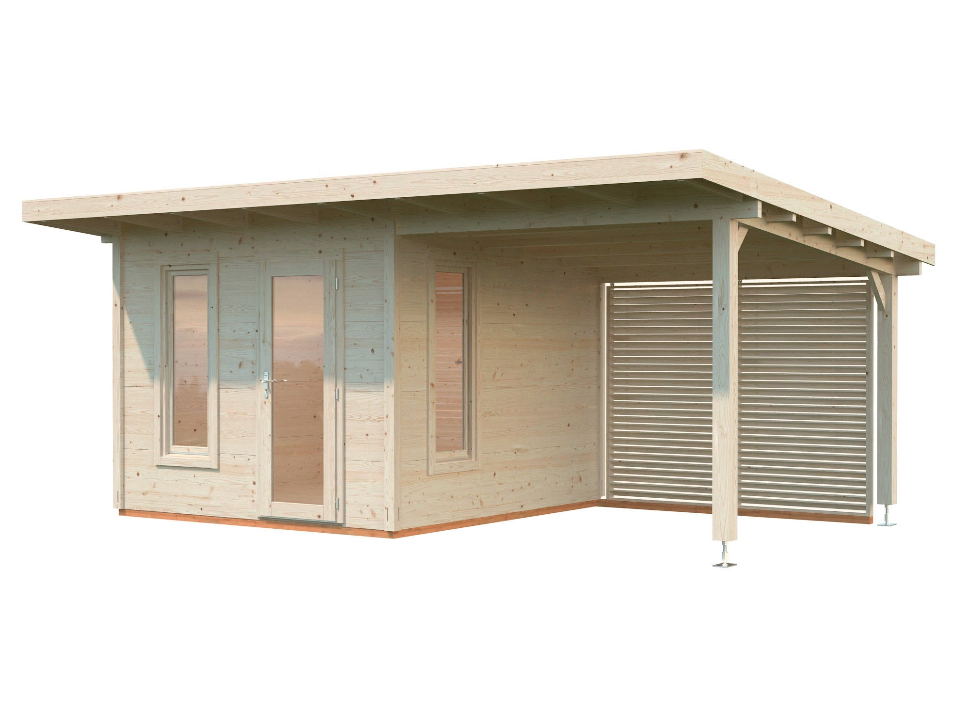 Grace 8.1+8.1m2 5.6x2.9m | 56mm) Liimpuitelementidest aiamaja koos varikatusega