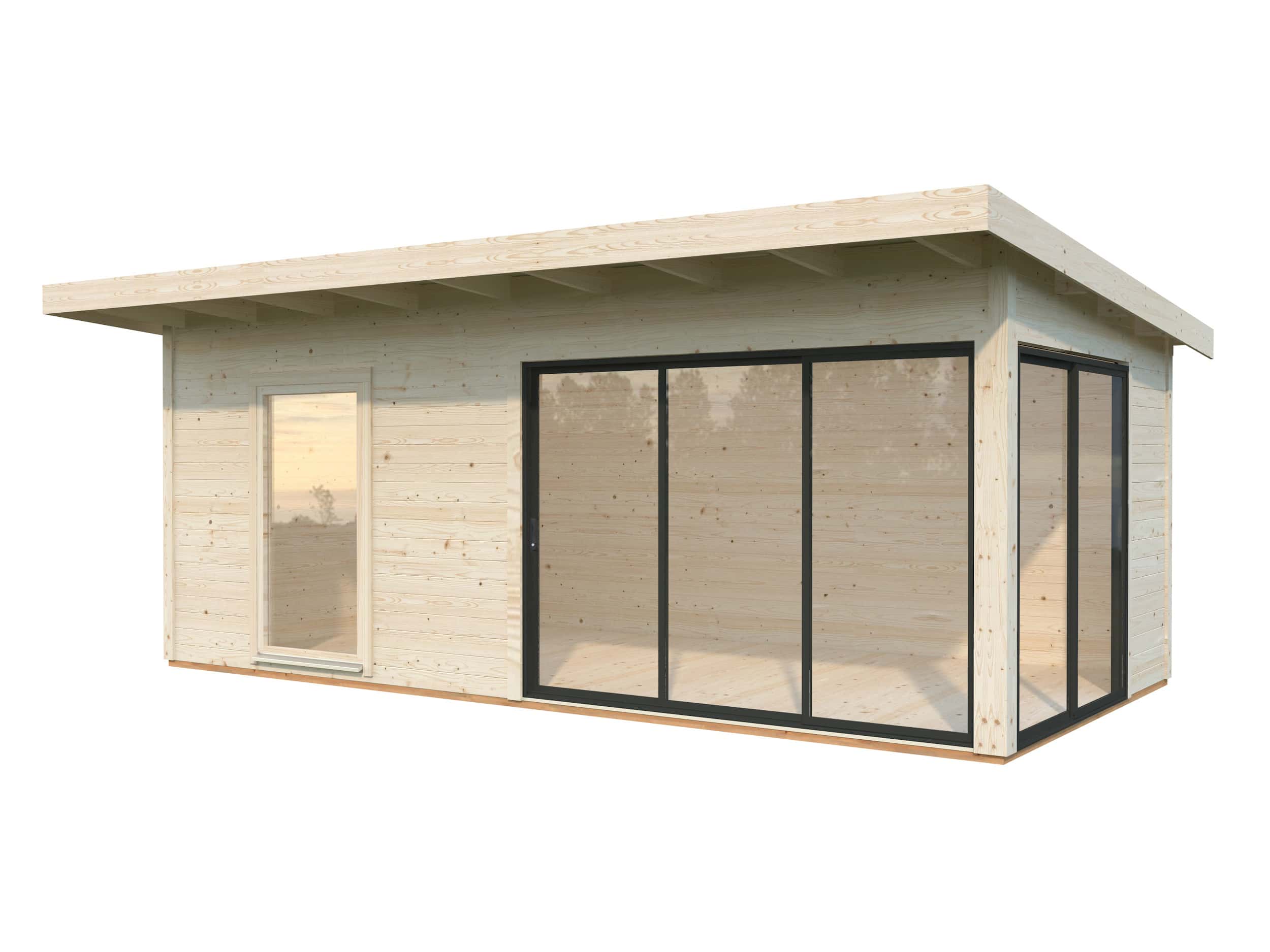 Andrea 17.1m2 (5.95x3m | 44mm) Lükanduste ja modernse nurgalahendusega aiamaja