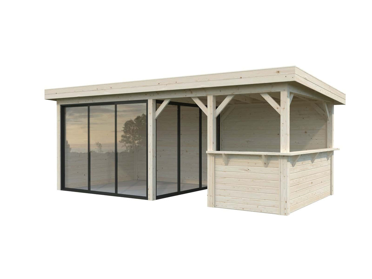 Lenna 16.6m2  Set 407/707 (5.88x3m) Kahe lükandukse ja väliköögiga paviljon