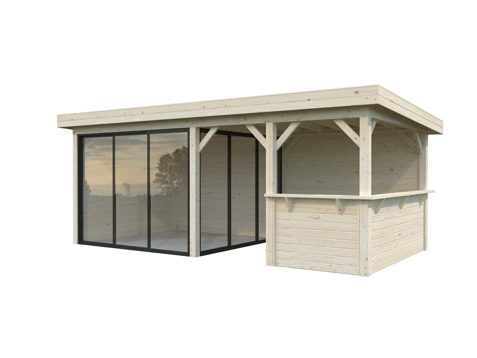 Lenna 16.6m2  Set 407/707 (5.88x3m) Kahe lükandukse ja väliköögiga paviljon