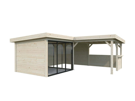 Lenna 24.9m2 Set 409/709 (5.88x5.88m) L-kujuline lamekatusega kahe lükanduksega paviljon väliköögi osaga
