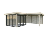 Lenna 24.9m2 Set 411/711 (5.88x5.88m) L-kujuline lamekatusega lükandustega paviljon võreseintega