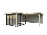 Lenna 24.9m2 Set 412/712 (5.88x5.88m) L-kujuline lamekatusega lükanduste ja varikatusega paviljon