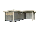 Lenna 24.9m2 Set 414/714 (5.88x5.88m) L-kujuline lamekatusega kolme lükandukse ja võreseinaga paviljon