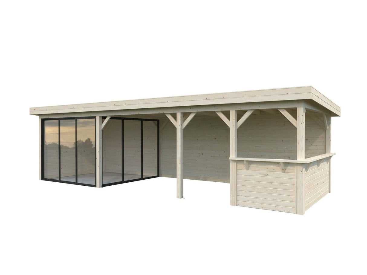 Lenna 24.9m2 Set 415/715 (8.76x3m) Lamekatuse ja kahe lükanduksega suur paviljon väliköögi osaga