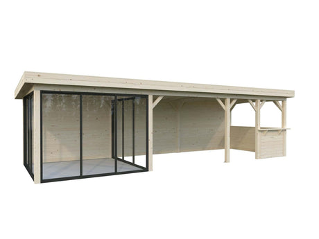 Lenna 24.9m2 Set 416/716 (8.76x3m) Lamekatuse ja kolme lükanduksega suur paviljon väliköögi osaga