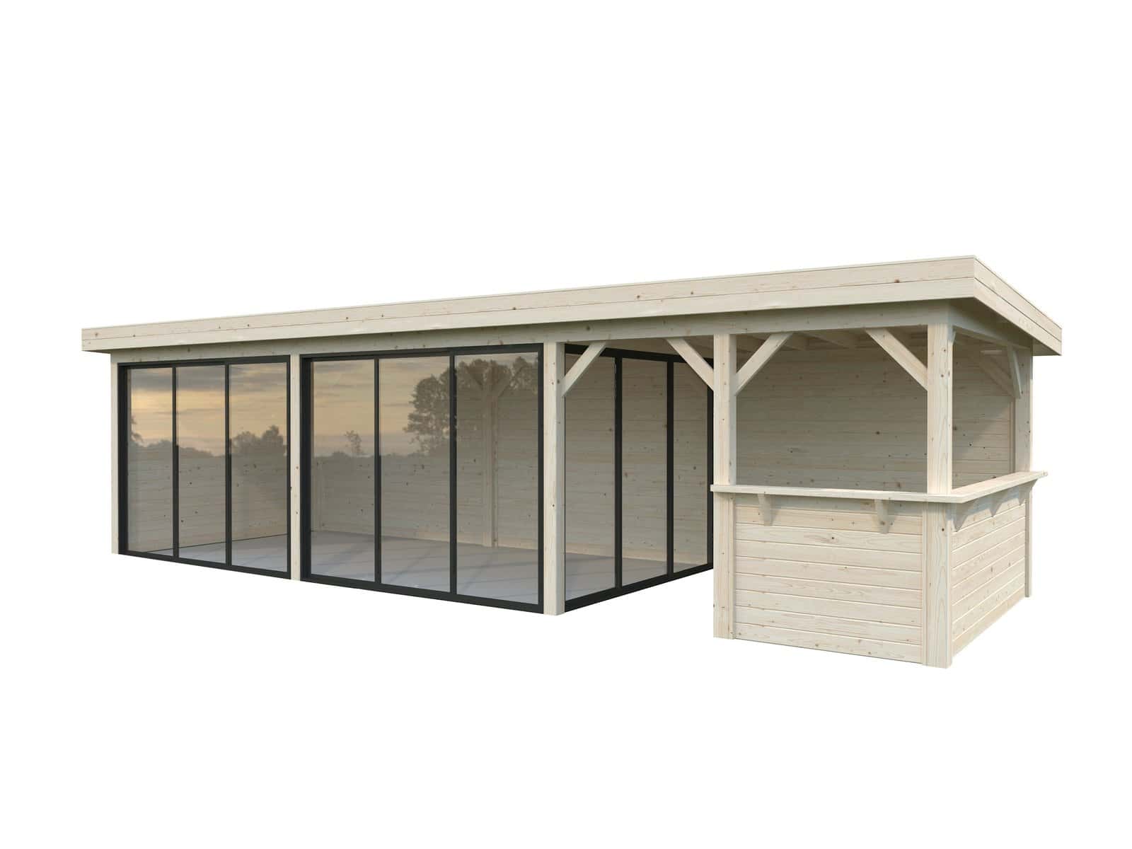 Lenna 24.9m2 Set 419/719 (8.76x3m) Lamekatuse ja kolme lükanduksega suur paviljon baarinurgaga