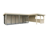 Lenna 33.2m2 Set 421/721 (8.76x5.88m) L-kujuline lamekatuse, nelja lükandukse ja väliköögi osaga paviljon