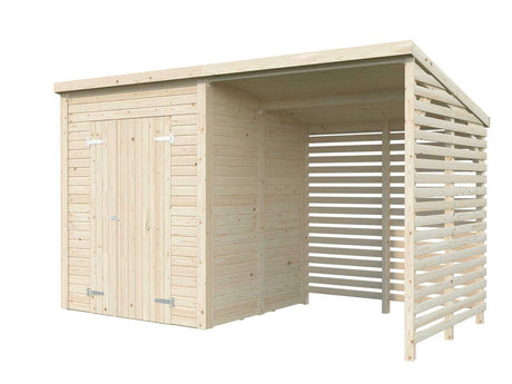 Leif 3+2.9m2 (3.7x1.7m | 16mm) Valmis seinaelementidest praktiline aiakuur varikatusega