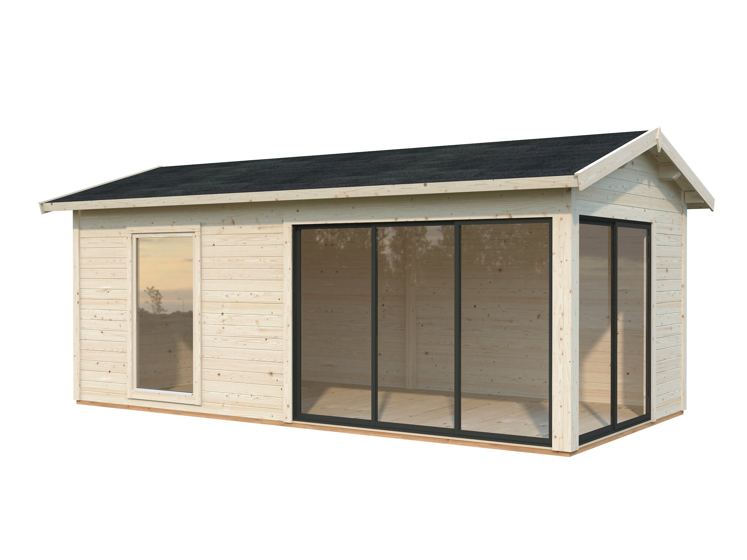 Amanda 17.2m2 (5.95x3m | 44mm) Lükanduste ja modernse nurgalahendusega aiamaja