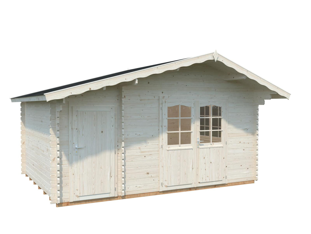 Emma 14.2m2 (4.5x3.3m | 34mm) Alpi stiilis freespruss-aiamaja kuuriosaga
