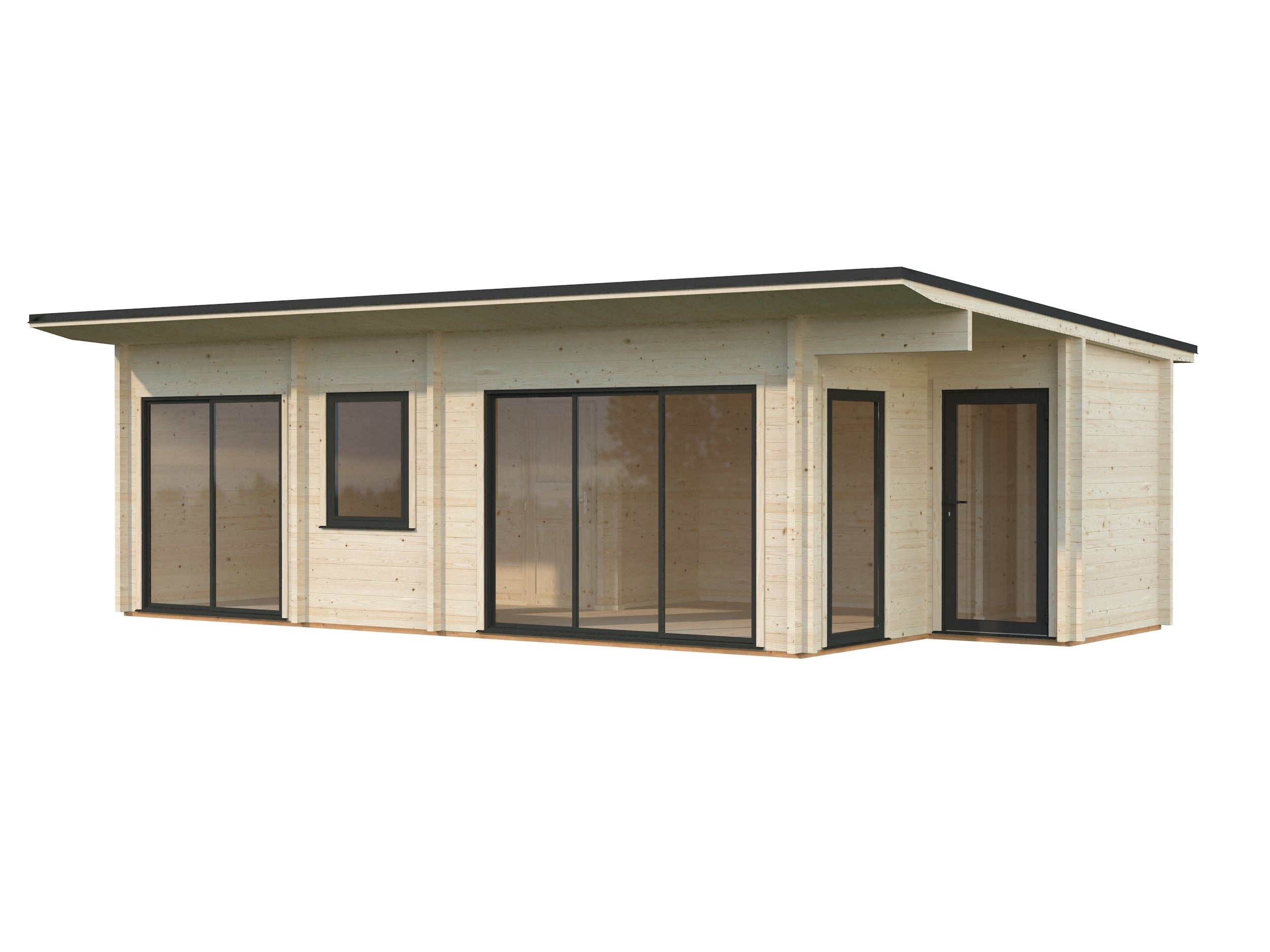 Cecilia 32m2 (8.9x4.2m | 70mm) Kolmeruumiline suvemaja alumiiniumakende ja -ustega