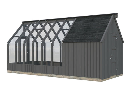 Emilia 8,2 + 4,0 m² (2,4x5,5 m | 18 mm) Kasvuhoone ja tööriistakuur – halliks värvitud