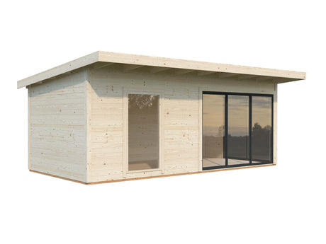 Andrea 17.1m2 (5.95x3m | 44mm) Lükanduste ja modernse nurgalahendusega aiamaja
