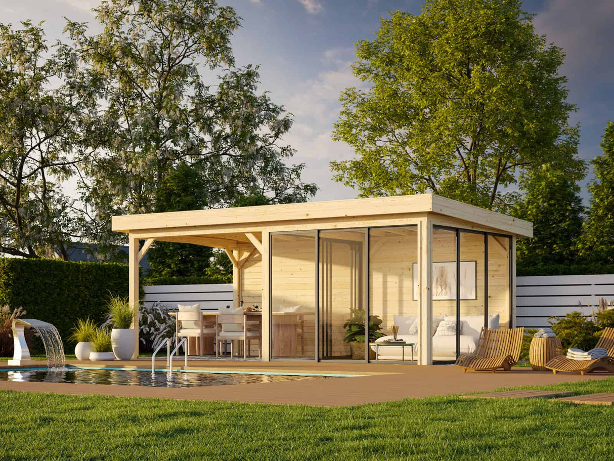Lenna 16.6m2  Set 406/706 (5.88x3m) Kolme lükandukse ja varikatusega paviljon