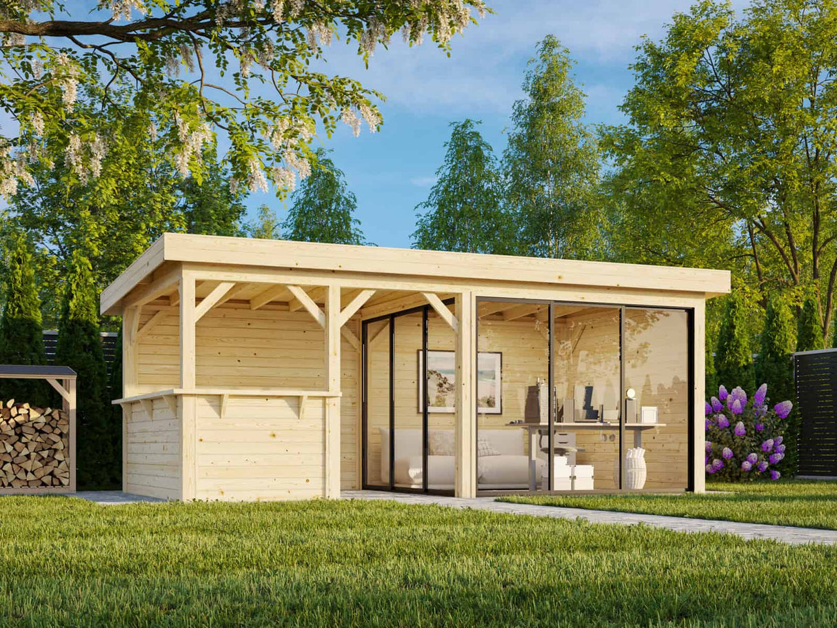 Lenna 16.6m2  Set 407/707 (5.88x3m) Kahe lükandukse ja väliköögiga paviljon