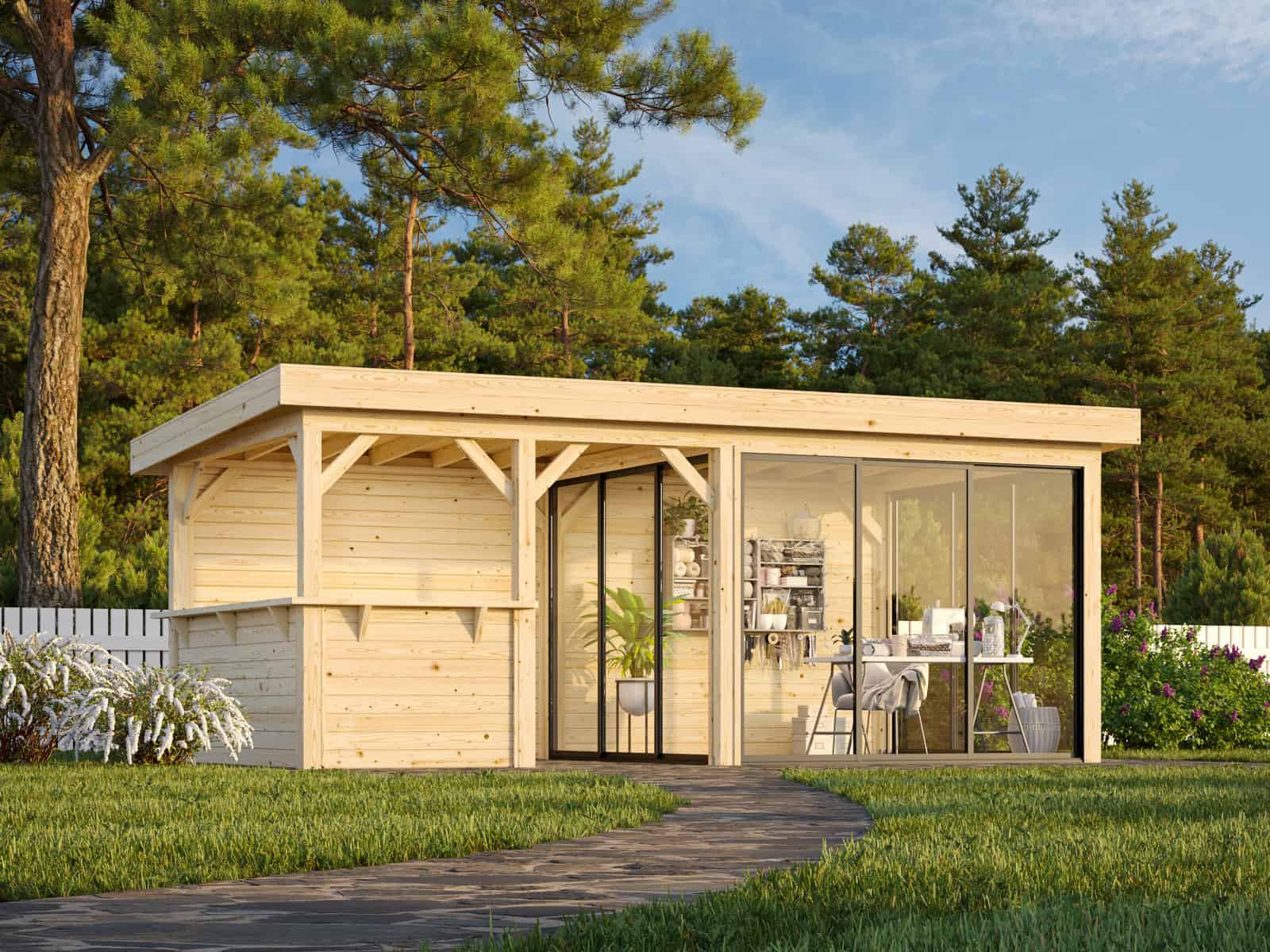 Lenna 16.6 Set 408/708 (5.88x3m) Kolme lükandukse ja väliköögiga paviljon