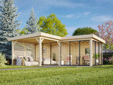 Lenna 24.9m2 Set 414/714 (5.88x5.88m) L-kujuline lamekatusega kolme lükandukse ja võreseinaga paviljon