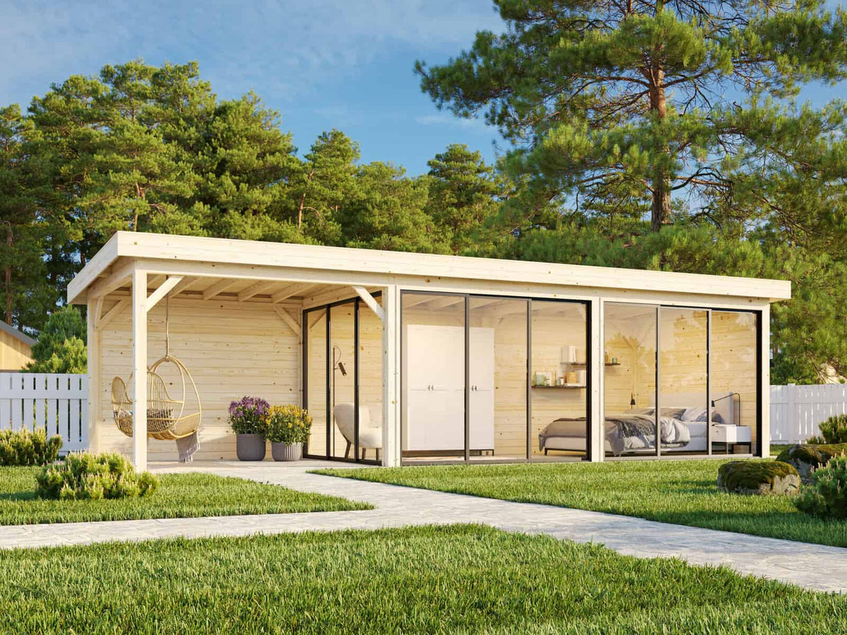 Lenna 24.9m2 Set 417/717 (8.76x3m) Lamekatuse ja kolme lükanduksega suur paviljon varikatusega