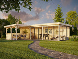 Lenna 33.2m2 Set 421/721 (8.76x5.88m) L-kujuline lamekatuse, nelja lükandukse ja väliköögi osaga paviljon