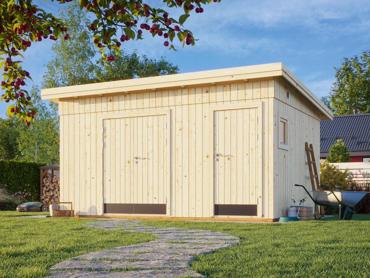 Kalle 13.5m2 (4.52x3.3m | 18mm) Valmis seinaelementidest kaheruumiline kaldkatusega aiakuur