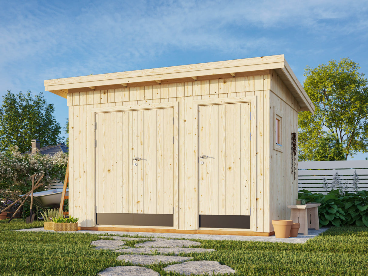Kalle 6.6m2 (3.44x2.21m | 18mm) Kompaktne valmis seinaelementidest kaheruumiline kaldkatusega aiakuur