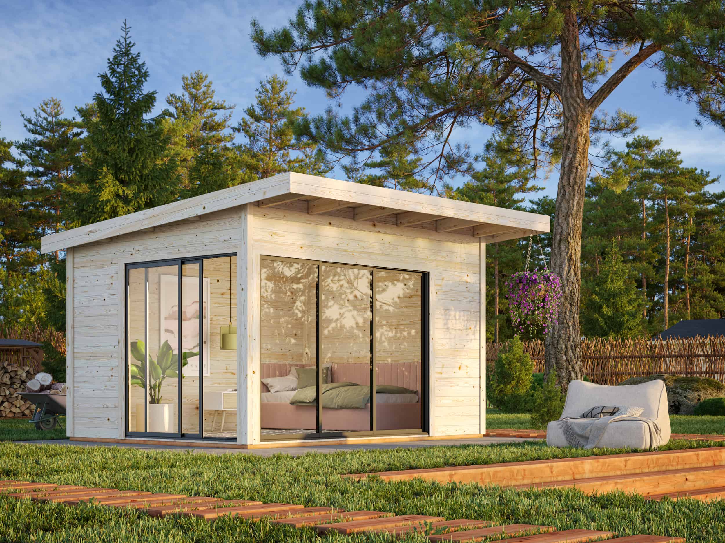 Andrea 11.2m2 (3.9x3m | 44mm) Lükanduste ja modernse nurgalahendusega aiamaja