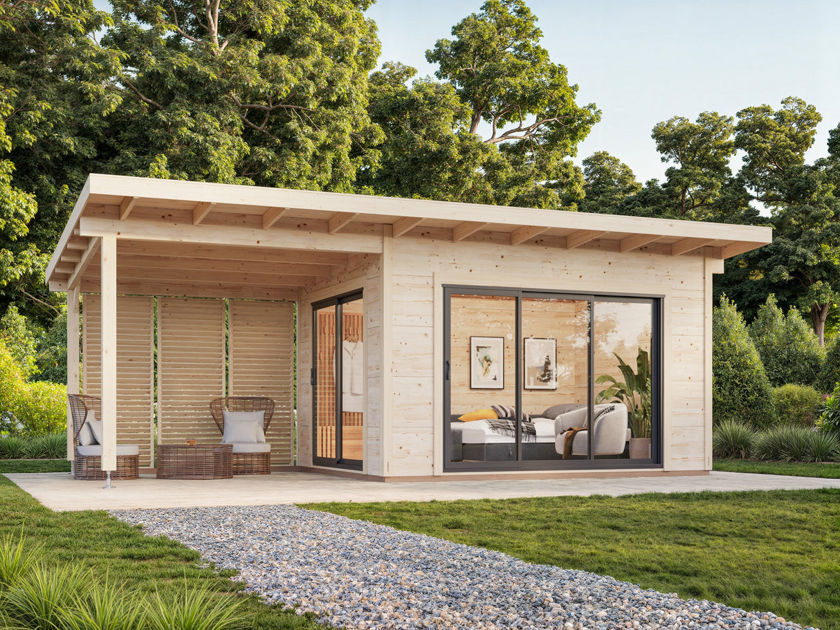Grace 11.2+8.2m2 Slide Plus (4x3m | 56mm) Liimpuitelementidest aiamaja varikatuse ja topeltklaasiga lükandustega