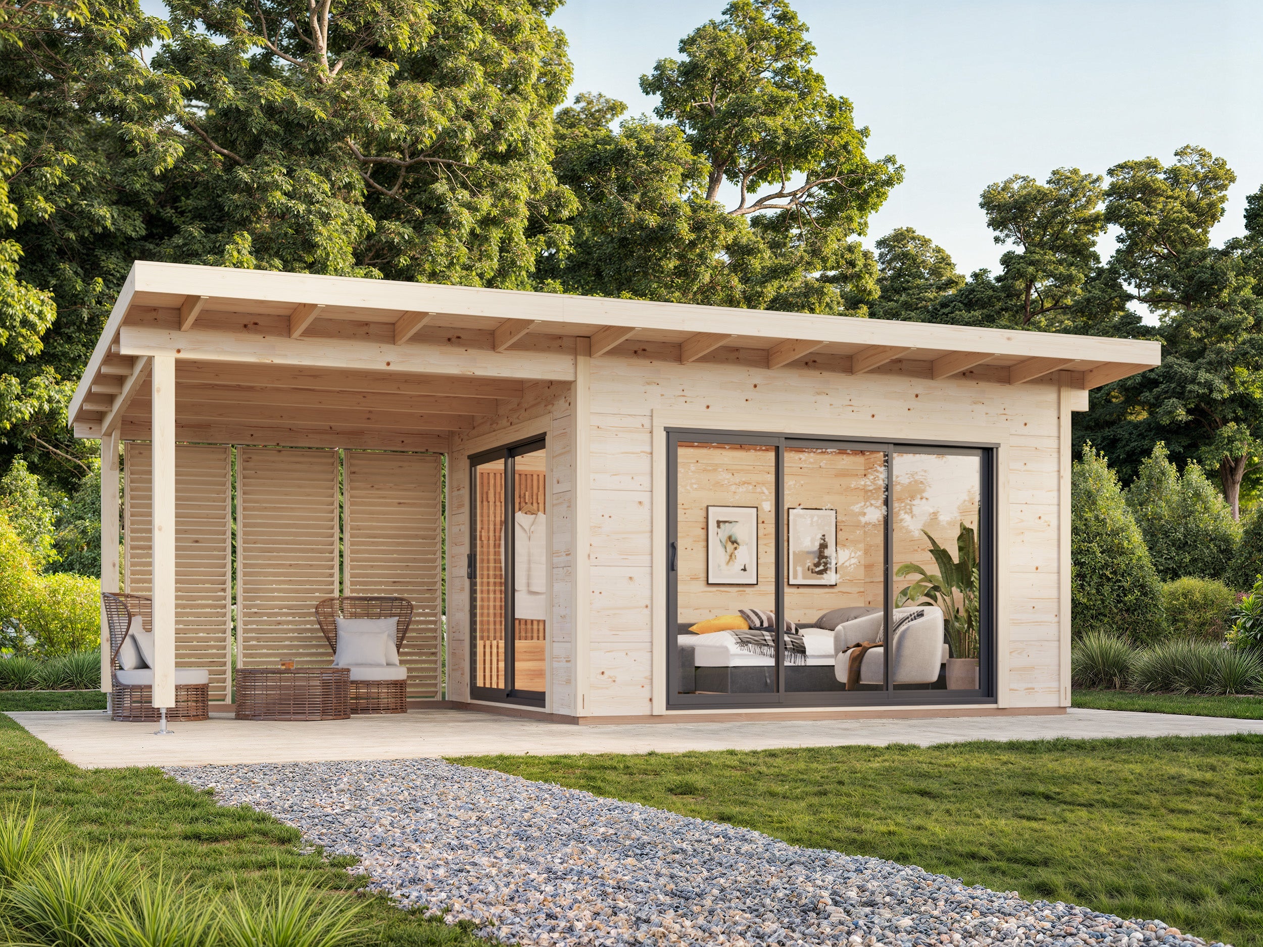 Grace 11.2+8.2m2 Slide Plus (4x3m | 56mm) Liimpuitelementidest aiamaja varikatuse ja topeltklaasiga lükandustega