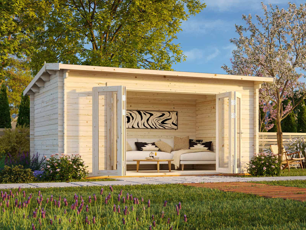 Ines 13.7m2 (4.8x3m | 44mm) Ruumikas freespruss-aiamaja voldikustega
