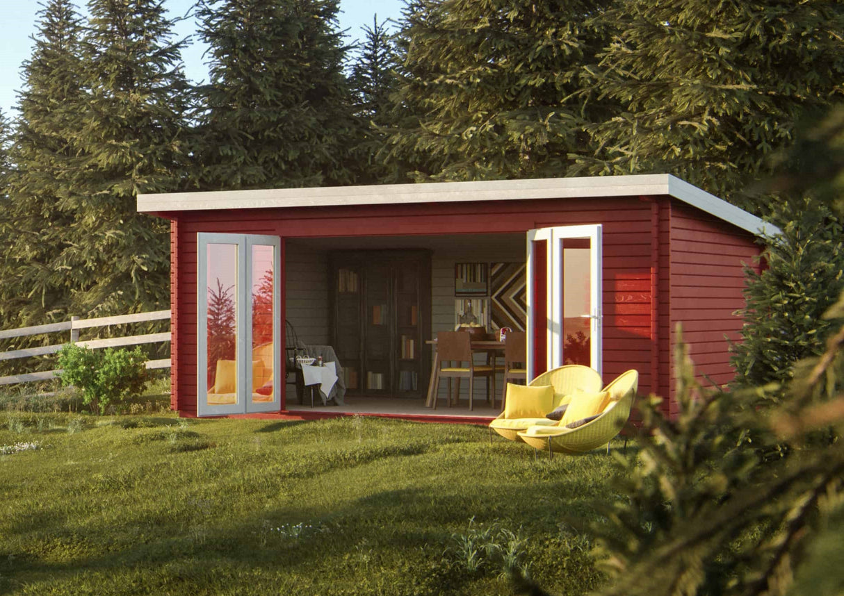 Lea 19.4m2 (5.5x4m | 44mm) Lamekatusega aiamaja volditavate ustega