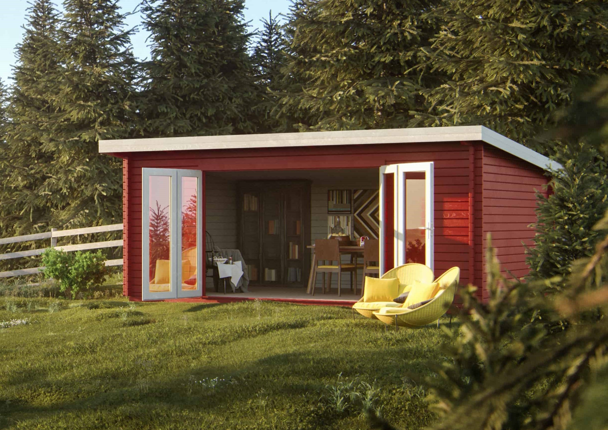 Lea 19.4m2 (5.5x4m | 44mm) Lamekatusega aiamaja volditavate ustega