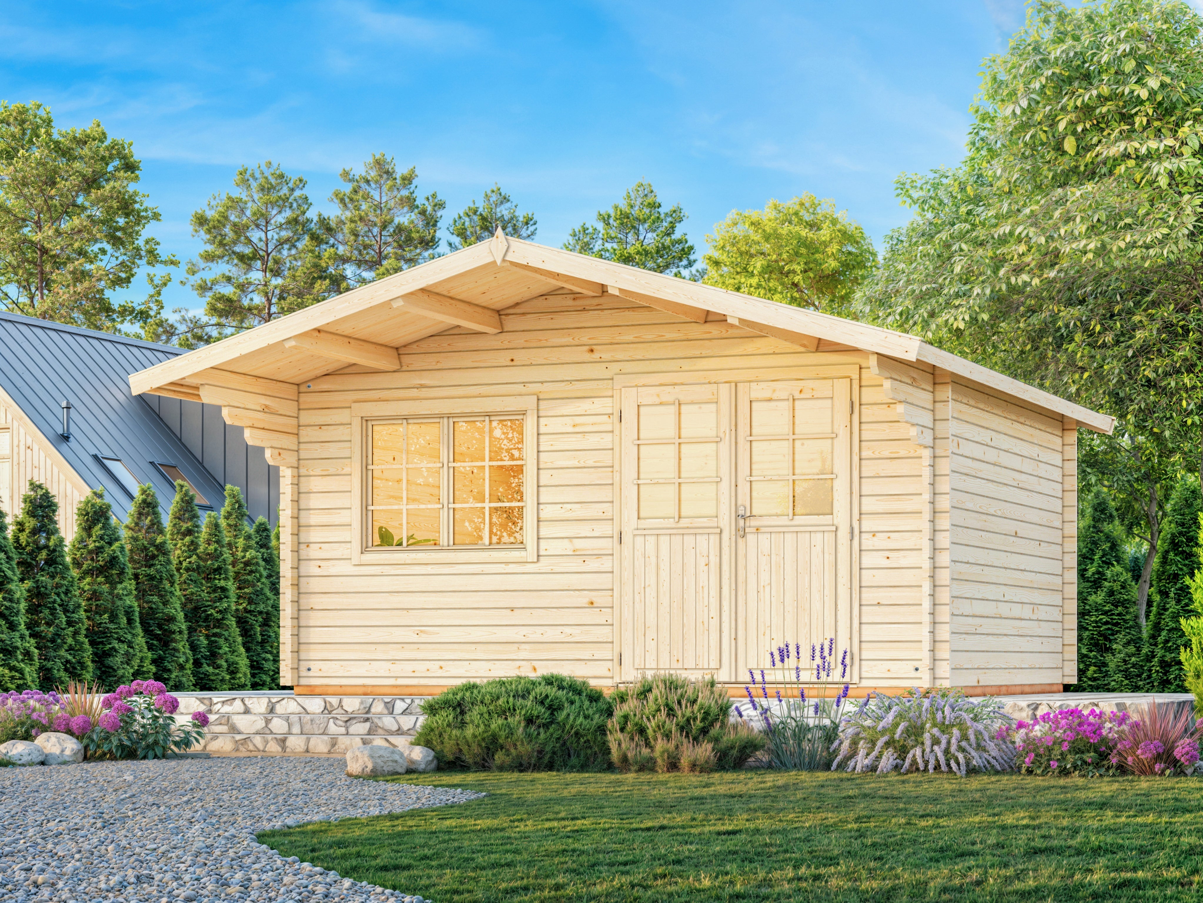 Sally 19.1m2 (5.1x3.9m | 44mm) Suur põhjamaises stiilis freespruss-aiamaja