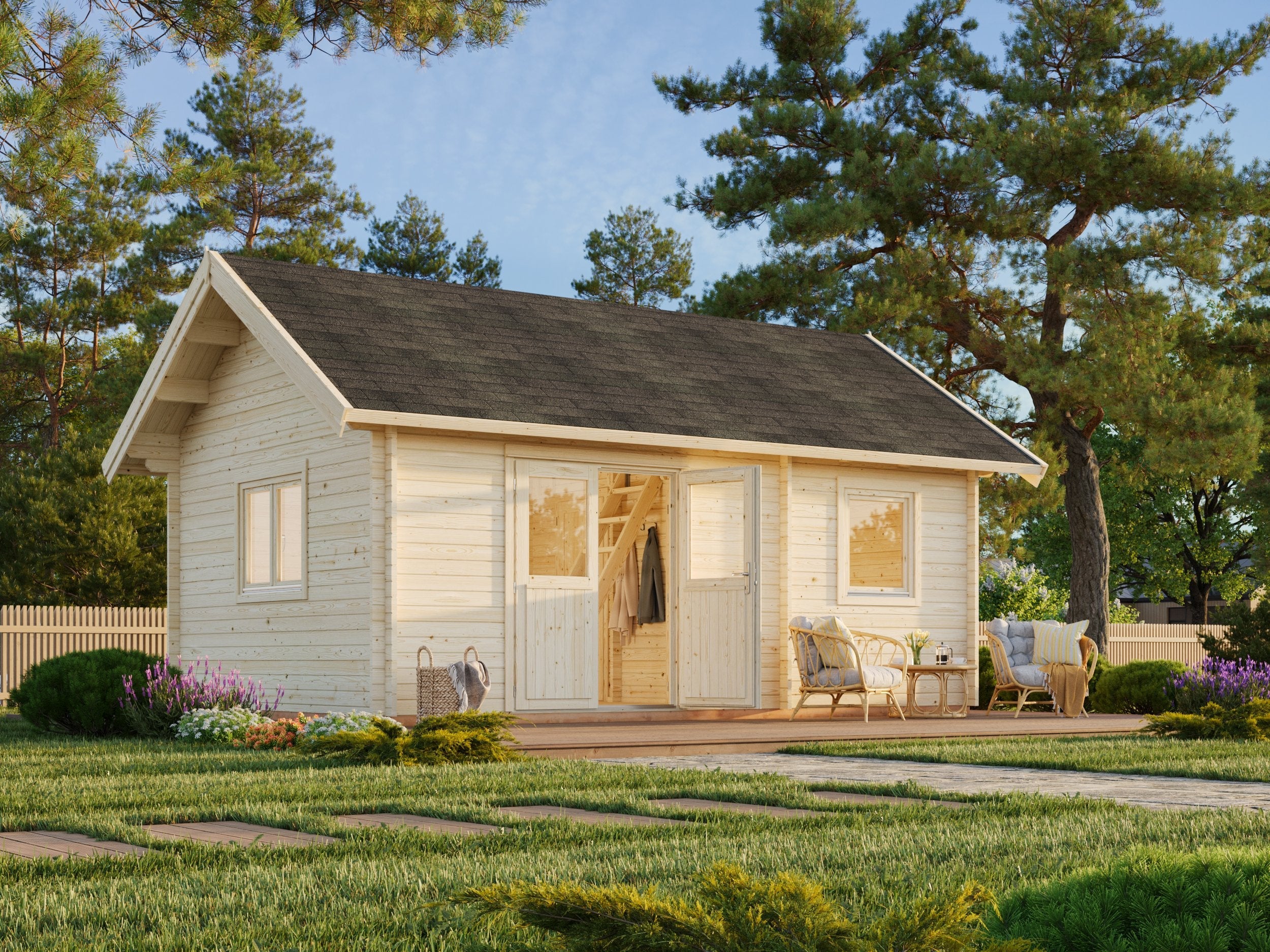 Sandra 29.9m2 (5.85x3.9m | 44mm) Kolmetoaline freespruss-suvila