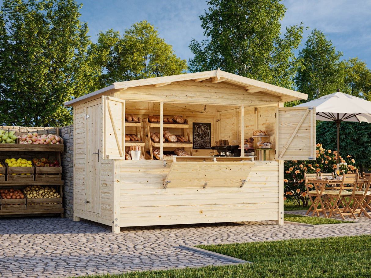 Marian 6.2m2 (2.98x2.28m | 16mm) Valmis seinaelementidest kokkuvolditav kiosk