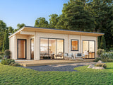 Cecilia 32m2 (8.9x4.2m | 70mm) Kolmeruumiline suvemaja alumiiniumakende ja -ustega