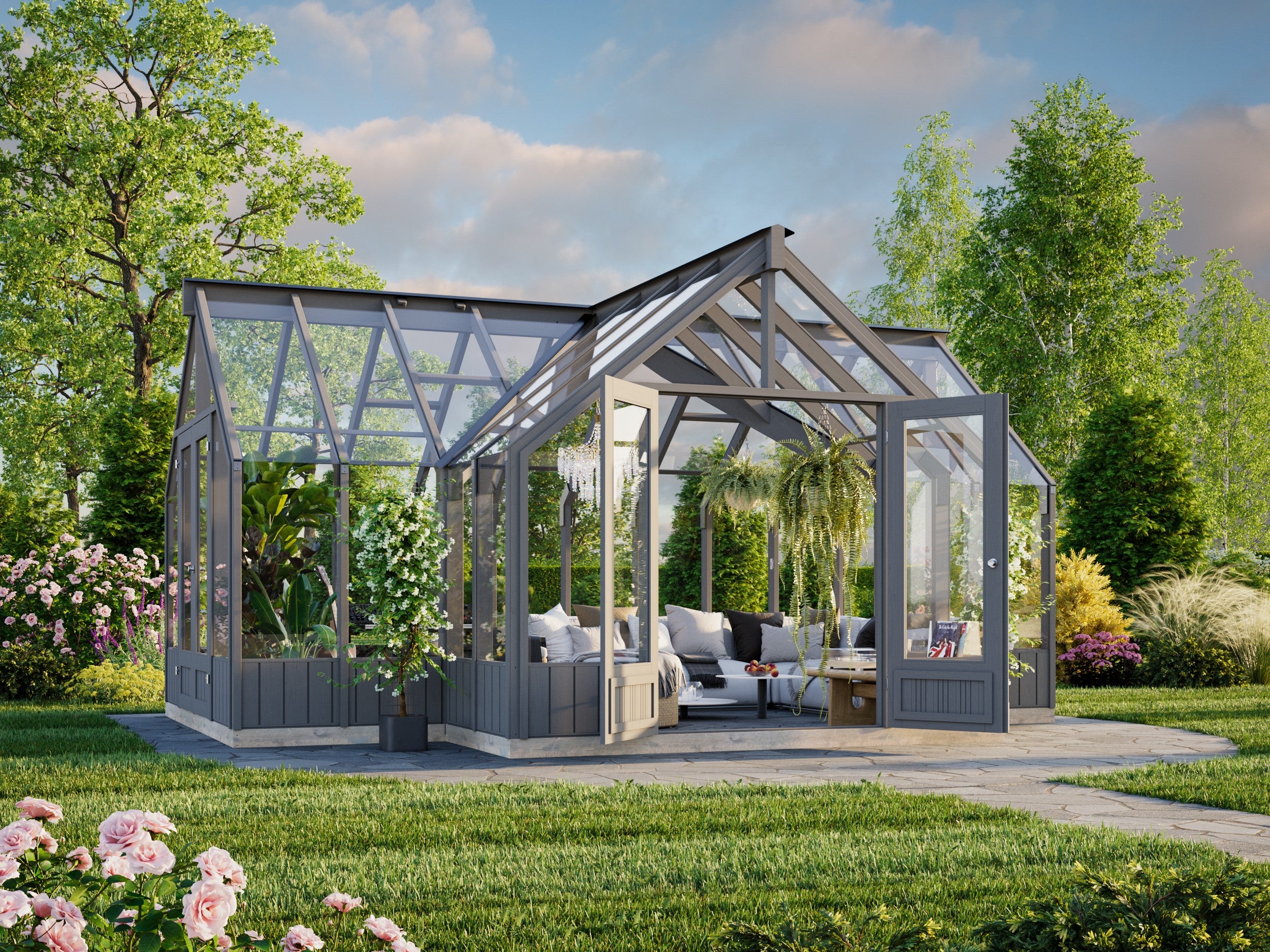 Emilia 19,1 m2 klaaskasvuhoone (RAL7012)