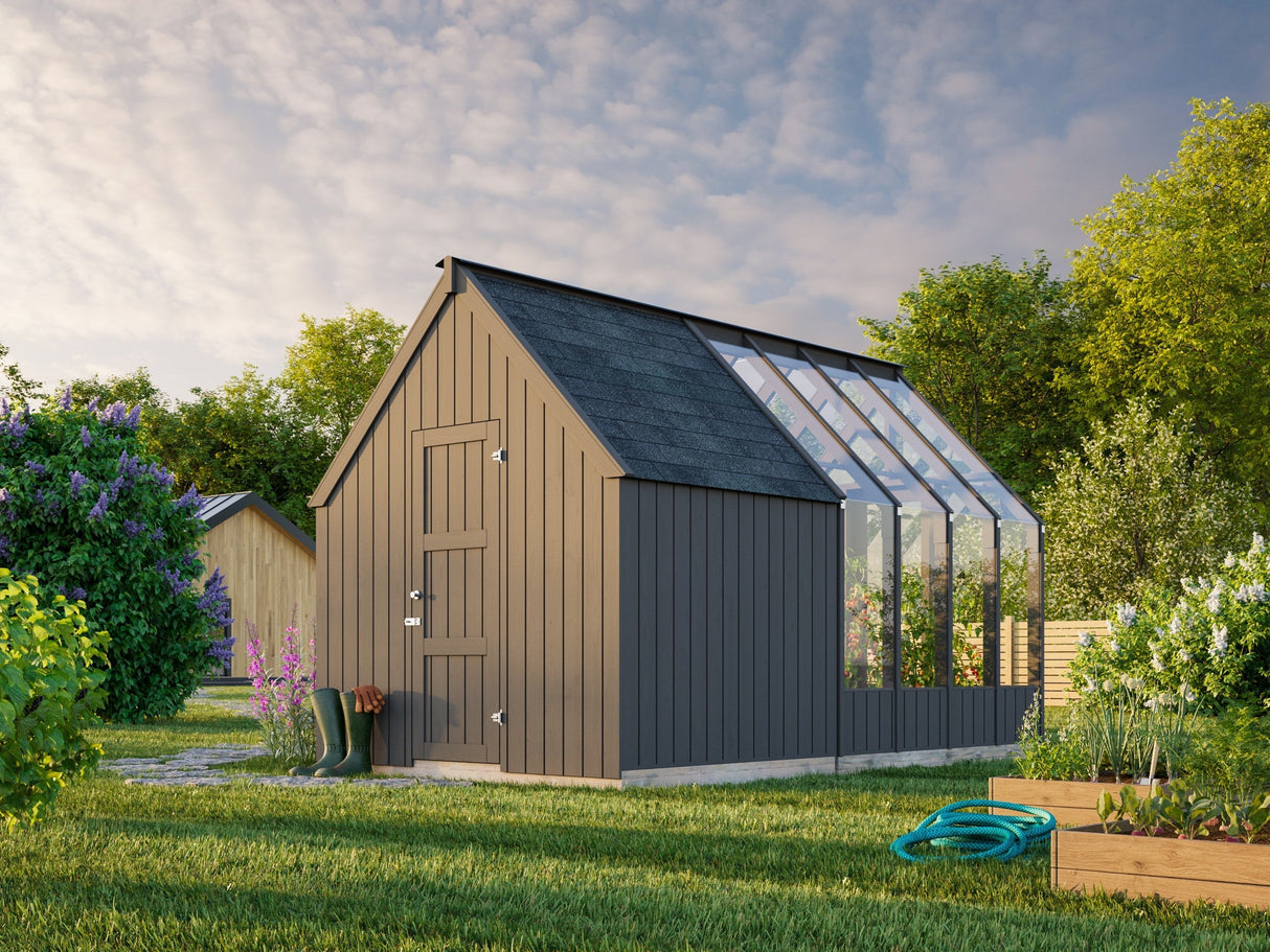 Emilia 5,4 + 4 m² (2,4x4,3 m | 18 mm) Kompaktne kasvuhoone ja kuur – surveimmutatud