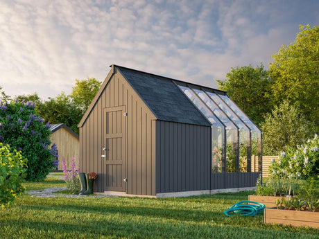 Emilia 5,4 + 4 m² (2,4x4,3 m | 18 mm) Kompaktne kasvuhoone ja kuur – surveimmutatud