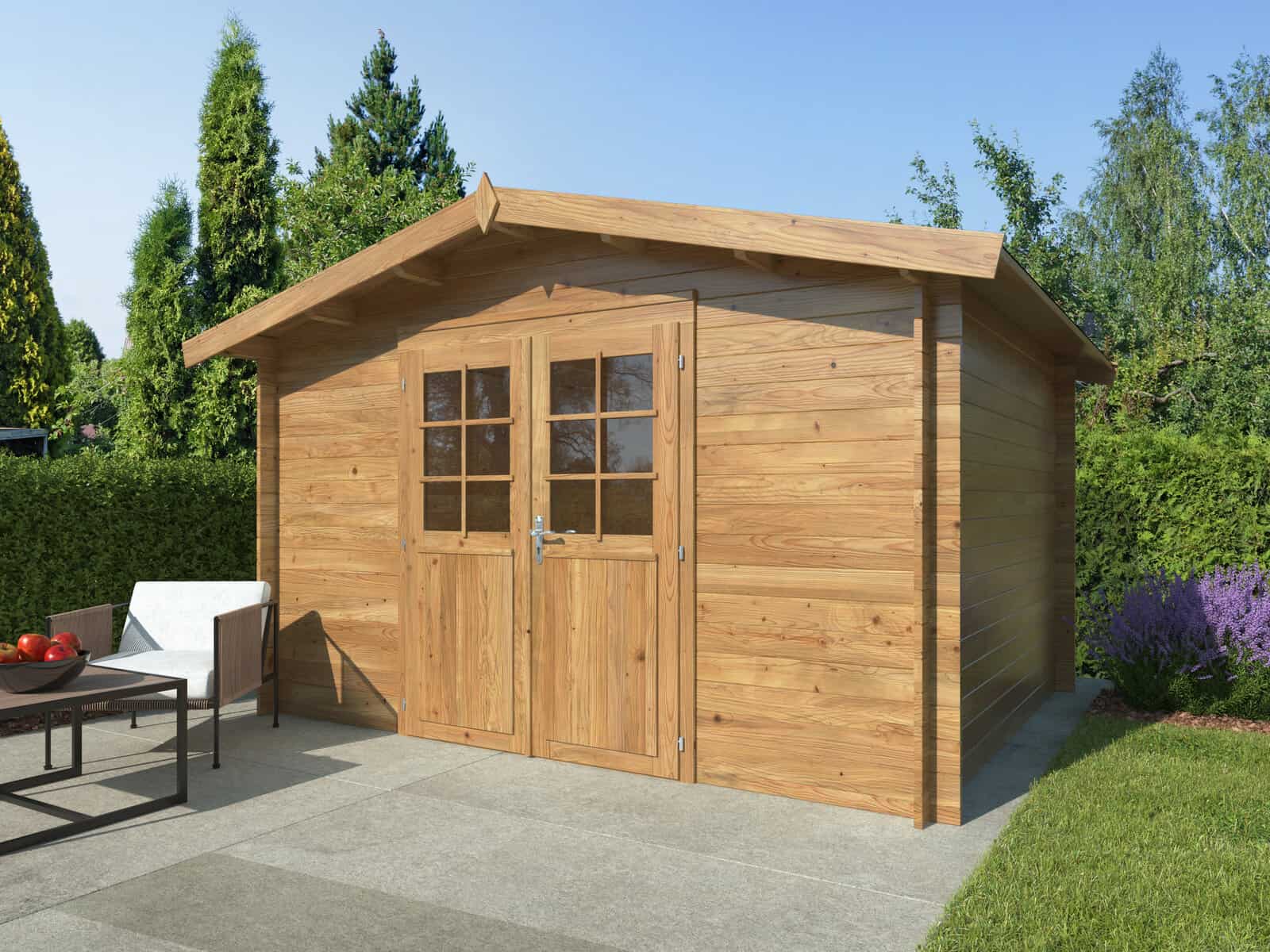 Valentine 9m2 (3.38x2.76m | 28mm) Süvaimmutatud freespruss-aiakuur kahepoolse uksega
