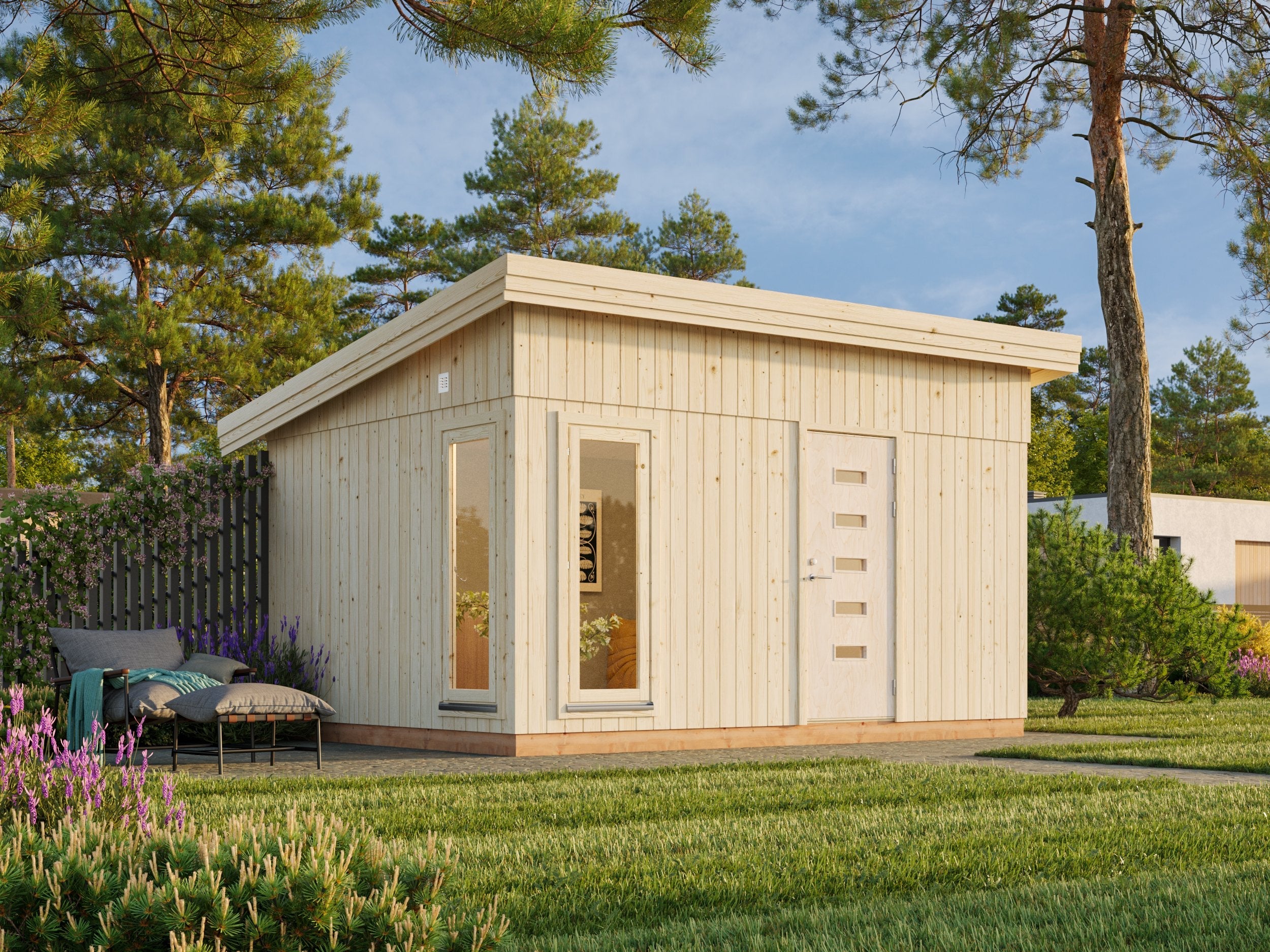 Etta 13.6m2 (4.52x3.3m | 18mm) Valmis seinaelementidest kaldkatusega aiamaja