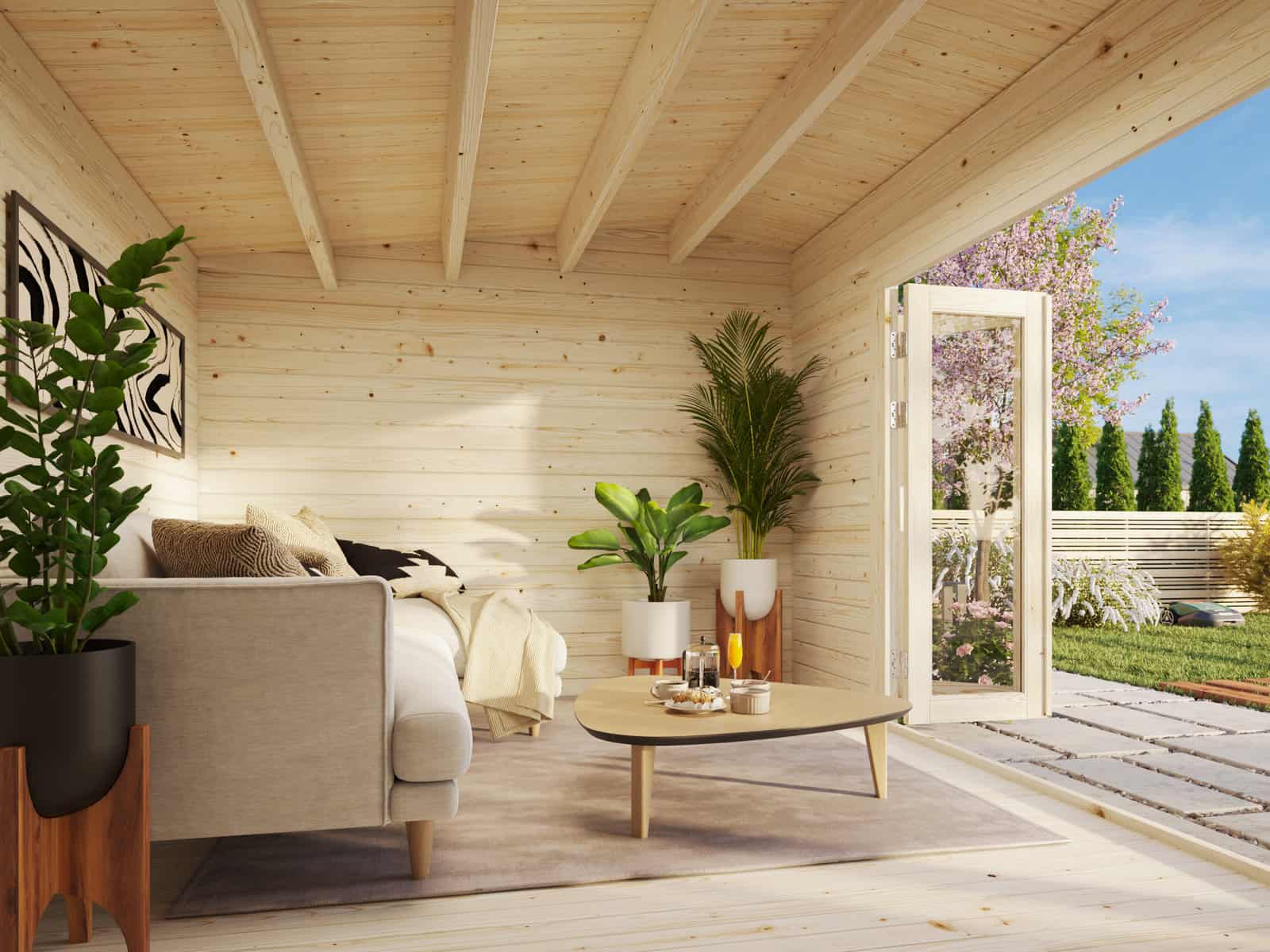 Ines 13.7m2 (4.8x3m | 44mm) Ruumikas freespruss-aiamaja voldikustega